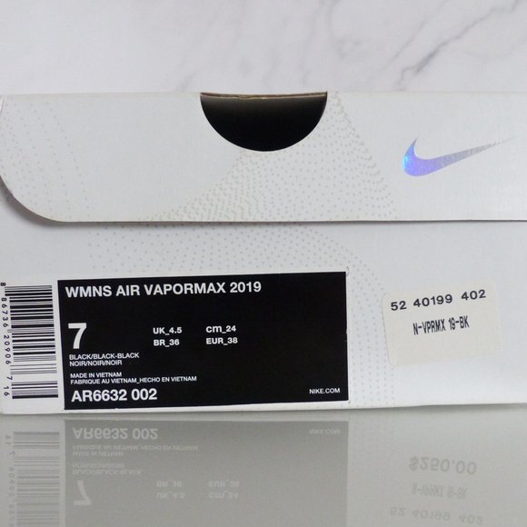 NIKE WMNS AIR VAPORMAX 2019 BLACK/BLACK-BLACK AR6632-002 - Picture 10 of 10